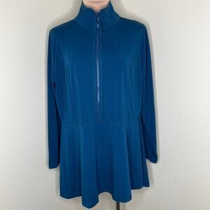 Soft Surroundings Half Zip Jacket XL Womens Blue Flounce Minimalist Popover Top